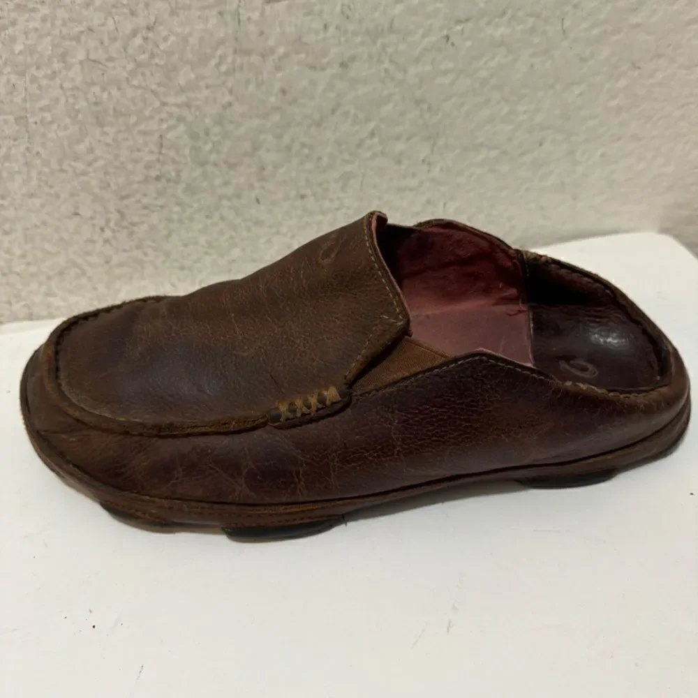 Olukai Moloa Dark Wood Dark Java Leather Slip On Shoes Men’s Size 9